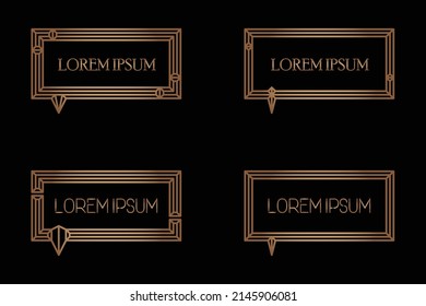 Set of rectangle vintage gold speech bubble. Linear quote text bubble template. Quotation form. EPS10
