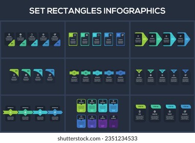 Set Rectangles infographic with 4, 5, 8 steps, options, parts or processes. Template for web on a background.