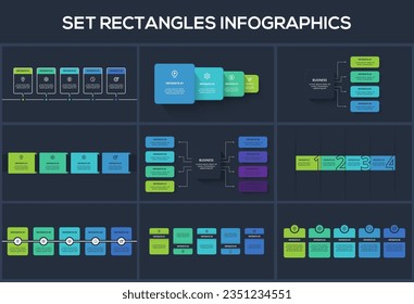 Set Rectangles infographic with 4, 5, 8 steps, options, parts or processes. Template for web on a background.