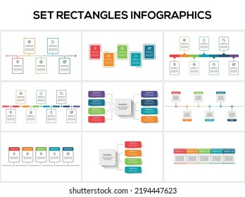 Set rectangles infographics with 4, 5, 6, 7, 8 steps, options, parts or processes. Business data visualization.