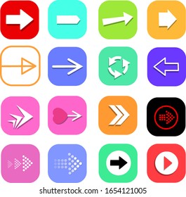 
Set of rectangular arrow icons with shadow. Simple rectangular shape internet button on gray background with shadow. Modern contemporary style. This is a vector illustration of web design elements.