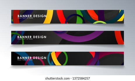 Set rectangular banner with a circle background colorful
