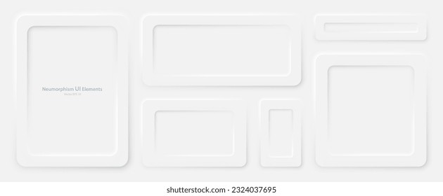A set of rectangular banners with rounded edges on a white background. User interface elements in the style of neumorphism. Vector EPS 10.