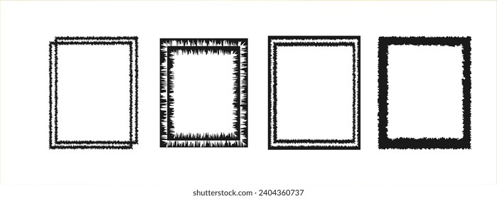 Set of Rectangular Black Boxes. Vector Black frames isolated on transparent background. Set of inked blank frames.