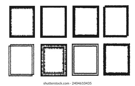 Set of Rectangular Black Boxes. Vector Black frames isolated on transparent background. Set of inked blank frames