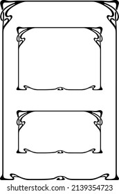 Set of rectangular black retro frames. Art Nouveau style. Various orientation.