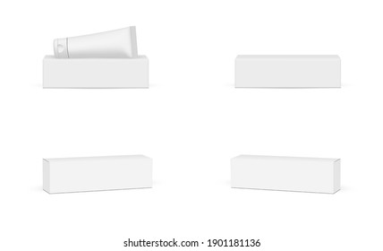 Set of Rectangular Cardboard Boxes with Plastic Tube Isolated on White Background. Vector Illustration