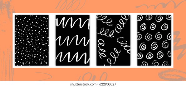 Set of Rectangular Cards with Abstract Monochrome Paints Design for Holidays Days Stock Vector Illustration