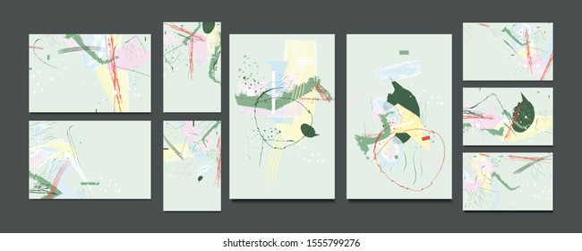 Set of rectangular cards on the theme of New Year on a white background a Christmas tree, a drawn sketch with brushes