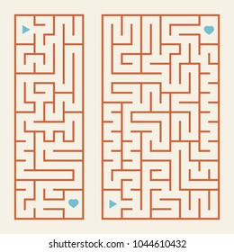A set of rectangular colored labyrinths. A simple flat vector illustration isolated on a pink background.
