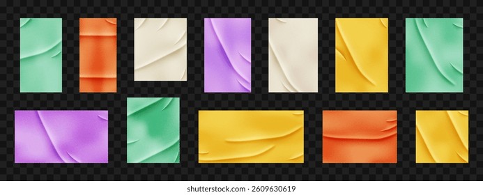 Set of rectangular colorful paper templates with a sticky effect. Vector collection for posters, mockups, and backgrounds. Paper texture for creative design projects.