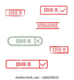 Set of rectangular coronavirus stamps isolated on white background, vector illustration.