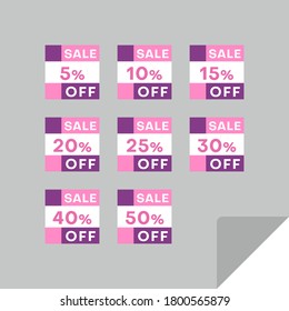 Set of rectangular discount labels to attract customers' attention. Timeless easy-to-read design. Suitable for web page ads, tags, discount offer price labels, badges, coupons, flyers etc.
