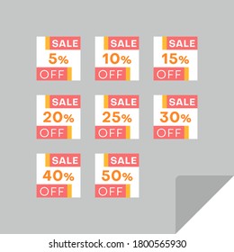 Set of rectangular discount labels to attract customers' attention. Timeless easy-to-read design. Suitable for web page ads, tags, discount offer price labels, badges, coupons, flyers etc.