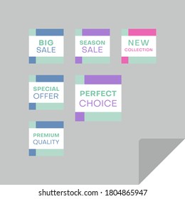 Set of rectangular discount labels to attract customers' attention. Timeless easy-to-read design. Suitable for web page ads, tags, discount offer price labels, badges, coupons, flyers etc.