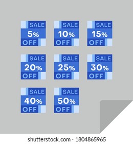 Set of rectangular discount labels to attract customers' attention. Timeless easy-to-read design. Suitable for web page ads, tags, discount offer price labels, badges, coupons, flyers etc.