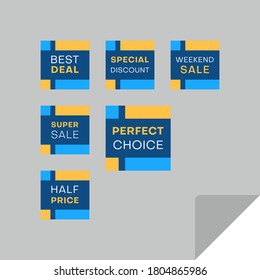 Set of rectangular discount labels to attract customers' attention. Timeless easy-to-read design. Suitable for web page ads, tags, discount offer price labels, badges, coupons, flyers etc.