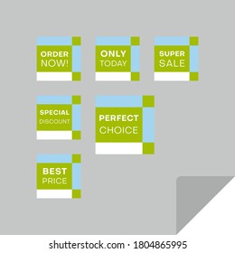 Set of rectangular discount labels to attract customers' attention. Timeless easy-to-read design. Suitable for web page ads, tags, discount offer price labels, badges, coupons, flyers etc.