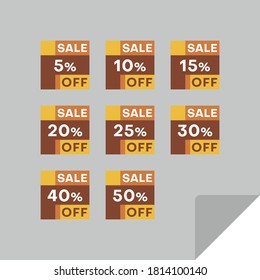 Set of rectangular discount labels to attract customers' attention. Timeless easy-to-read design. Suitable for web page ads, tags, discount offer price labels, badges, coupons, flyers etc.