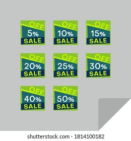 Set of rectangular discount labels to attract customers' attention. Timeless easy-to-read design. Suitable for web page ads, tags, discount offer price labels, badges, coupons, flyers etc.