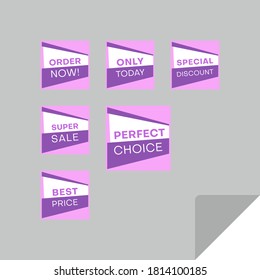 Set of rectangular discount labels to attract customers' attention. Timeless easy-to-read design. Suitable for web page ads, tags, discount offer price labels, badges, coupons, flyers etc.