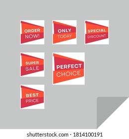 Set of rectangular discount labels to attract customers' attention. Timeless easy-to-read design. Suitable for web page ads, tags, discount offer price labels, badges, coupons, flyers etc.