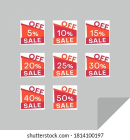 Set of rectangular discount labels to attract customers' attention. Timeless easy-to-read design. Suitable for web page ads, tags, discount offer price labels, badges, coupons, flyers etc.