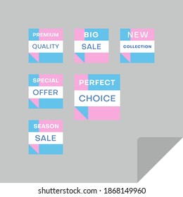 Set of rectangular discount labels to attract customers' attention. Timeless easy-to-read design. Suitable for web page ads, tags, discount offer price labels, badges, coupons, flyers etc.
