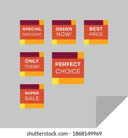 Set of rectangular discount labels to attract customers' attention. Timeless easy-to-read design. Suitable for web page ads, tags, discount offer price labels, badges, coupons, flyers etc.