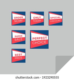 Set of rectangular discount labels to attract customers' attention. Timeless easy-to-read design. Suitable for web page ads, tags, discount offer price labels, badges, coupons, flyers etc.