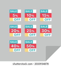 Set of rectangular discount labels to attract customers' attention. Timeless easy-to-read design. Suitable for web page ads, tags, discount offer price labels, badges, coupons, flyers etc.
