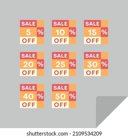 Set of rectangular discount labels to attract customers' attention. Timeless easy-to-read design. Suitable for web page ads, tags, discount offer price labels, badges, coupons, flyers etc.