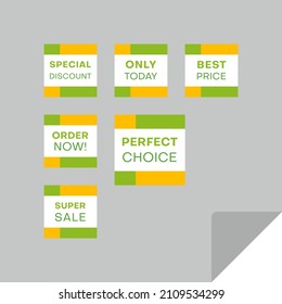 Set of rectangular discount labels to attract customers' attention. Timeless easy-to-read design. Suitable for web page ads, tags, discount offer price labels, badges, coupons, flyers etc.