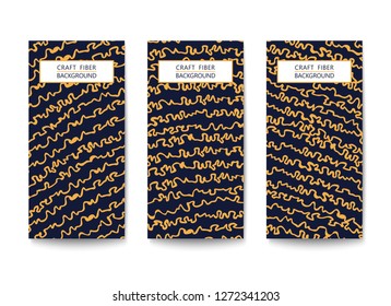 Set of rectangular flyers with a pattern of abstract yarns and fibers. Asymmetrical and two-color template.
 Flat Vector design