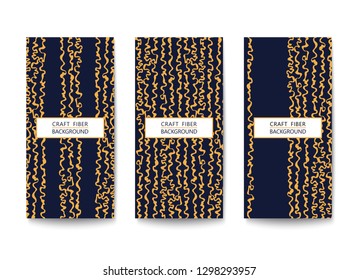 Set of rectangular flyers with a pattern of abstract yarns and fibers. Asymmetrical and two-color template.
 Flat Vector design
