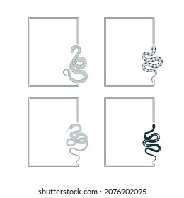 Set of rectangular frames with celestial snakes, serpents, pythons. Spiritual borders for witchcraft invitation.