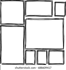 Set of rectangular frames doodles black White