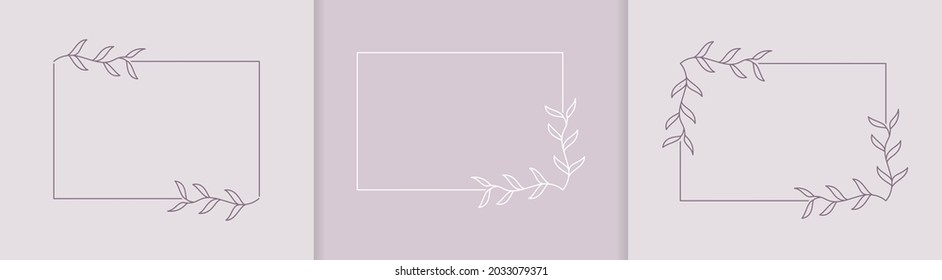 Set of rectangular frames framed by plants for posters, cards, invitations and creative designs. Flat style