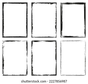 Set of rectangular frames. Grunge frame. Collection of empty borders, frames. Rough background. Isolated vector illustration on a white background.