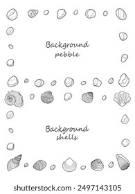 Set of rectangular frames made of pebbles and shells, outline.