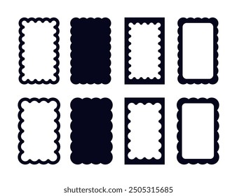 Set of rectangular frames with wavy edges. Picture frames and photo silhouette template.