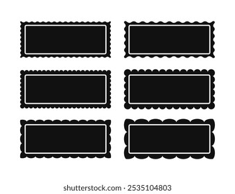 Set of rectangular frames with wavy edges. Silhouette rectangular text boxes with curved borders.