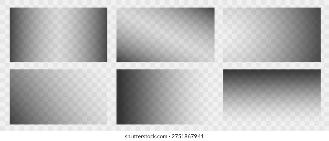 Set of rectangular full HD transparent backgrounds, darkening filter, gradient shadow, texture for banner, flyer, wallpaper. Vector illustration EPS10