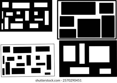 set of rectangular geometric backgrounds. Photo collage template for wall gallery. Blank black photo with white border. Vector Mood Boards dan Branding Presentations.