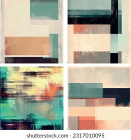 Set of rectangular geometric tiles arranged in a captivating mosaic pattern, presented in high-quality illustration. The design showcases random scattered shapes