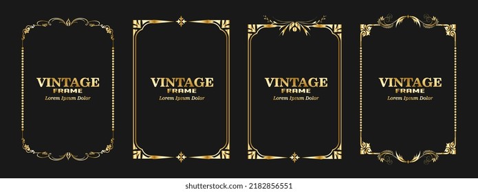 Set of rectangular gold frame decoration, vintage calligraphy border frame, luxury, elegant design, vector illustration