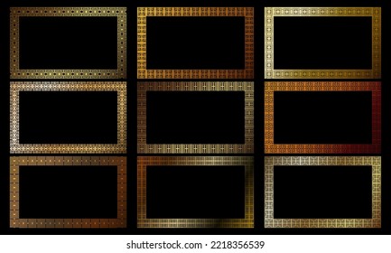 set of rectangular gold frames. vector illustration