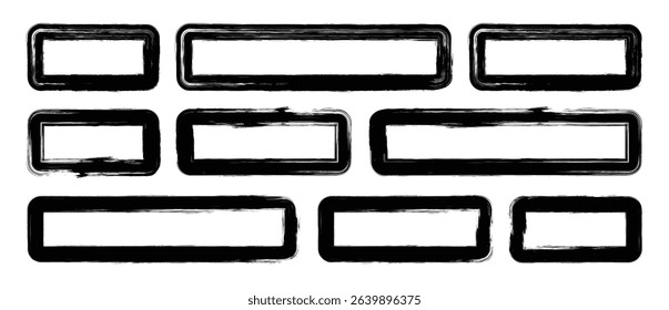 Set of rectangular grunge brush template. Rectangle brush stroke, Straight long hand drawn stripes background.	