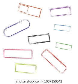 Set of rectangular grunge stamps isolated on white background, vector illustration.