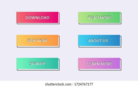 Set of rectangular light colorful web buttons with an outline for internet store design. Vector solid website design elements with a black strock overlaying main bunner